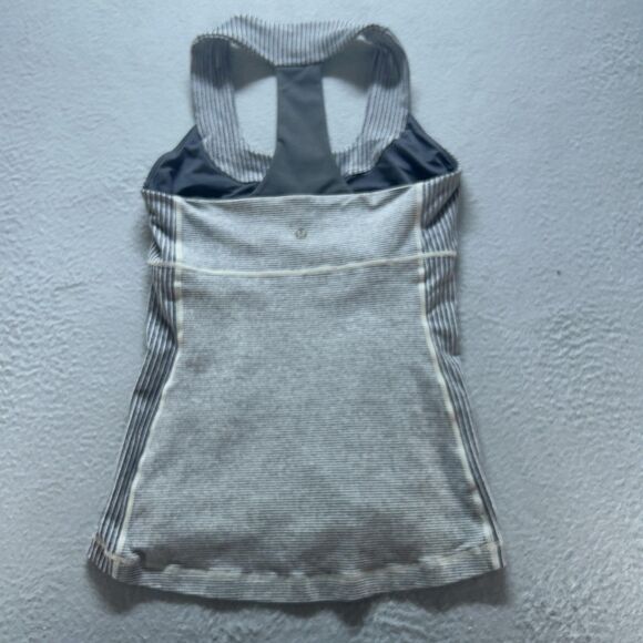 Lululemon Tank Top Womens 6 Gray White Stripe Built-In Bra Racerback Yoga - Picture 7 of 11